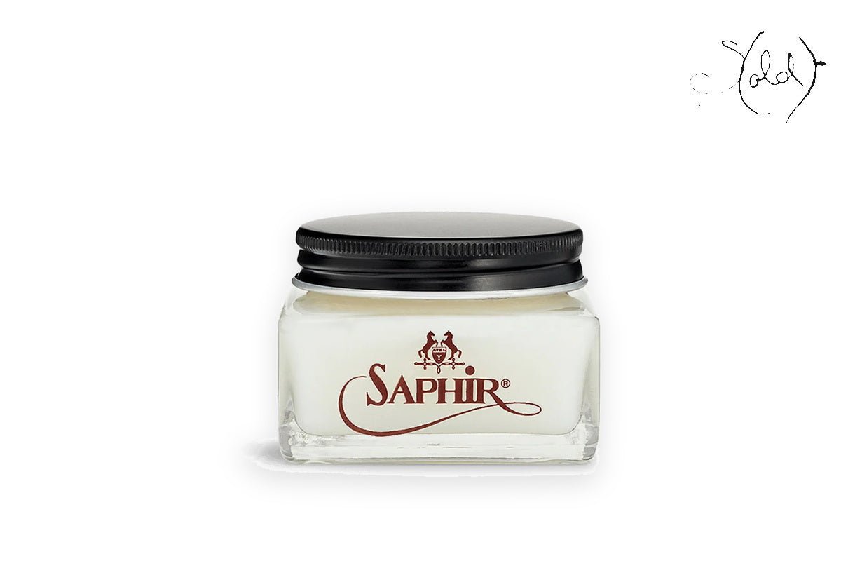 Saphir Renovateur leather care cream on the Sold Attire blog canvas.