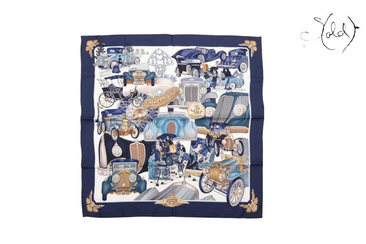Authenticated Hermes Carre 90 Automobiles silk scarf in the Sold Attire Hermes scarf guide for Egypt
