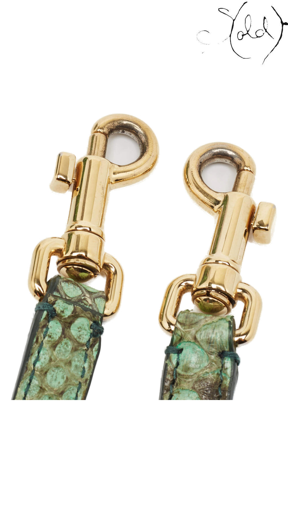 Gold-tone shoulder strap clasps on Dolce & Gabbana green python Miss Sicily tote