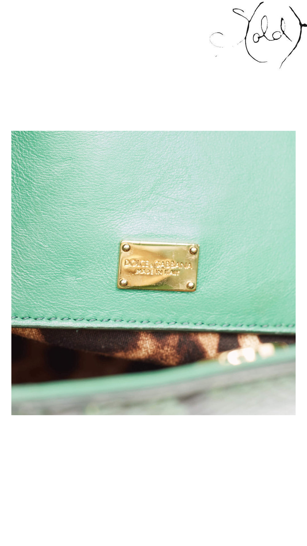Dolce & Gabbana Made in Italy logo plaque inside green python Miss Sicily tote