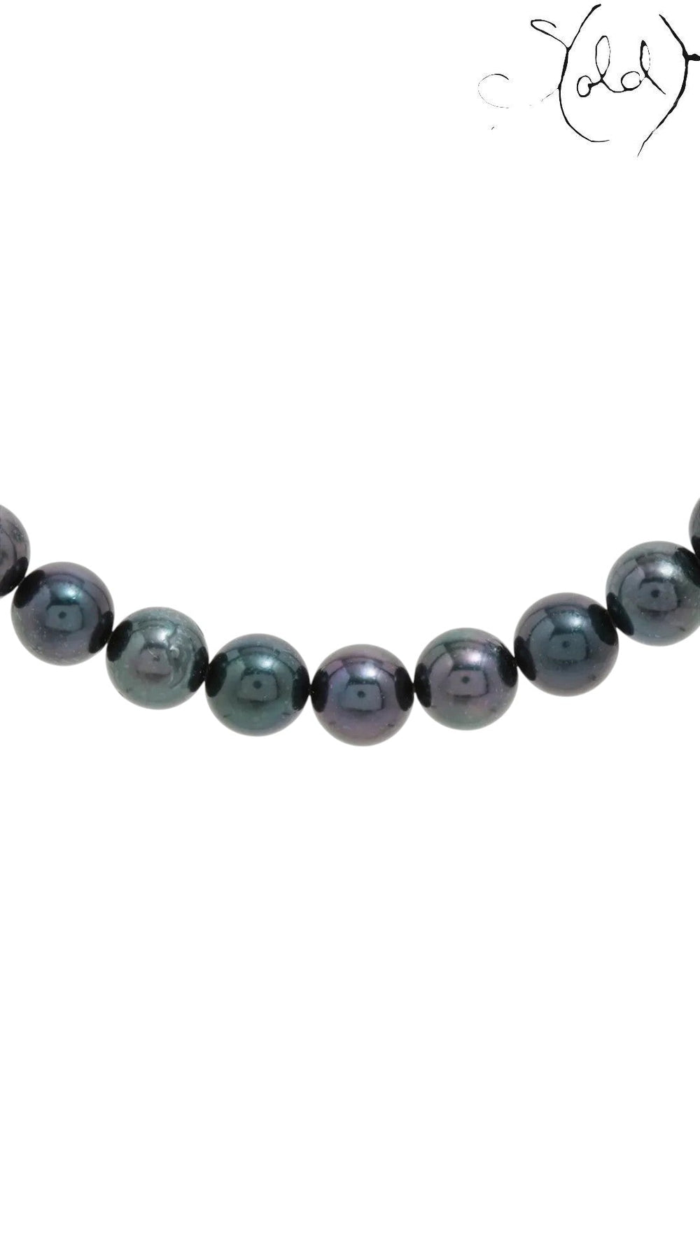 Sold Attire dark green-blue Akoya pearl necklace strand with high luster and smooth round pearls