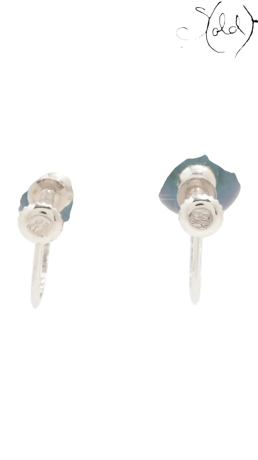 Sold Attire dark green-blue Akoya pearl earrings with K14 white gold screw-back hardware