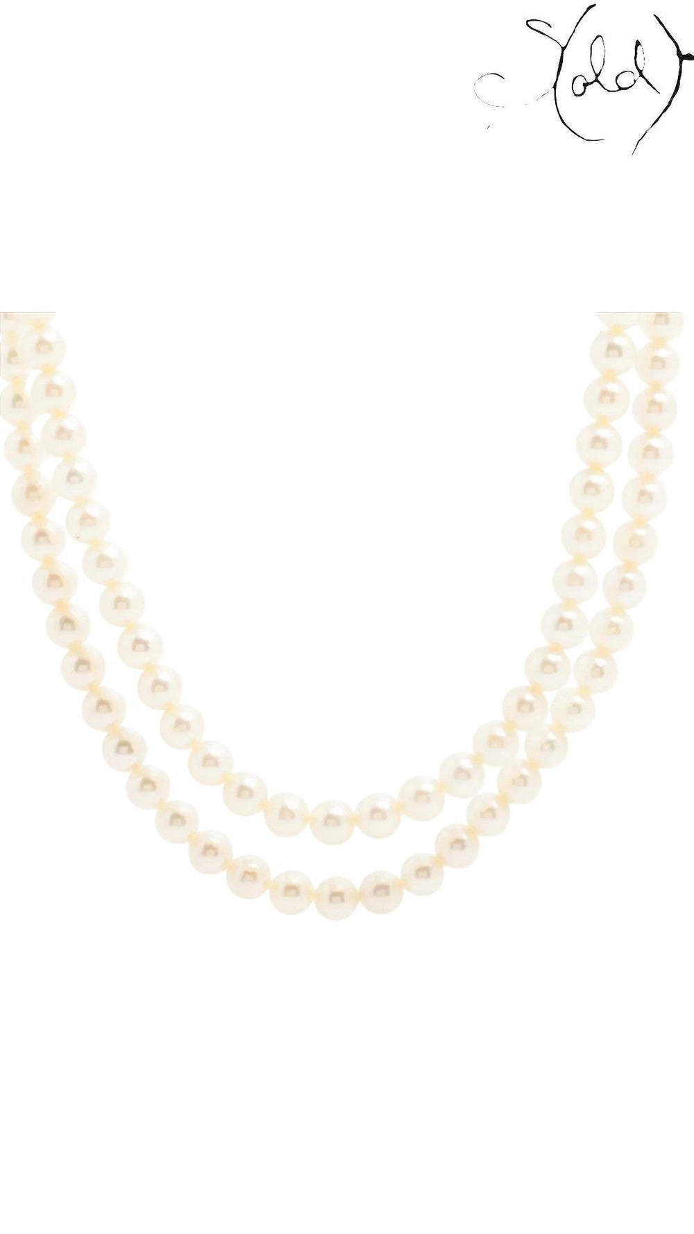 Sold Attire Akoya white two-row pearl necklace with a floral clasp. Pearls are white to warm cream.