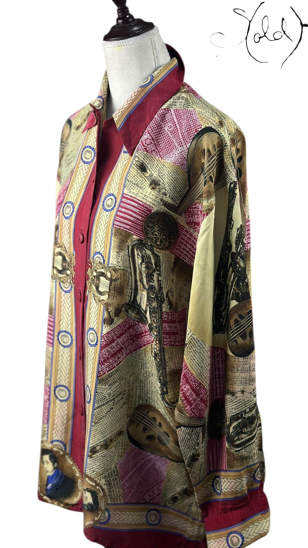 Ateliers Prestige Paris Pure Silk Baroque Print Shirt, Interior view | Sold Attire