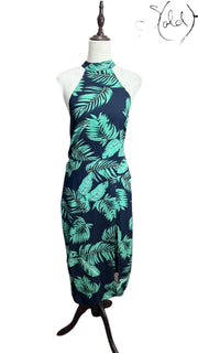 AX Paris Palm Print Halter Dress Navy Rayon Size UK 14