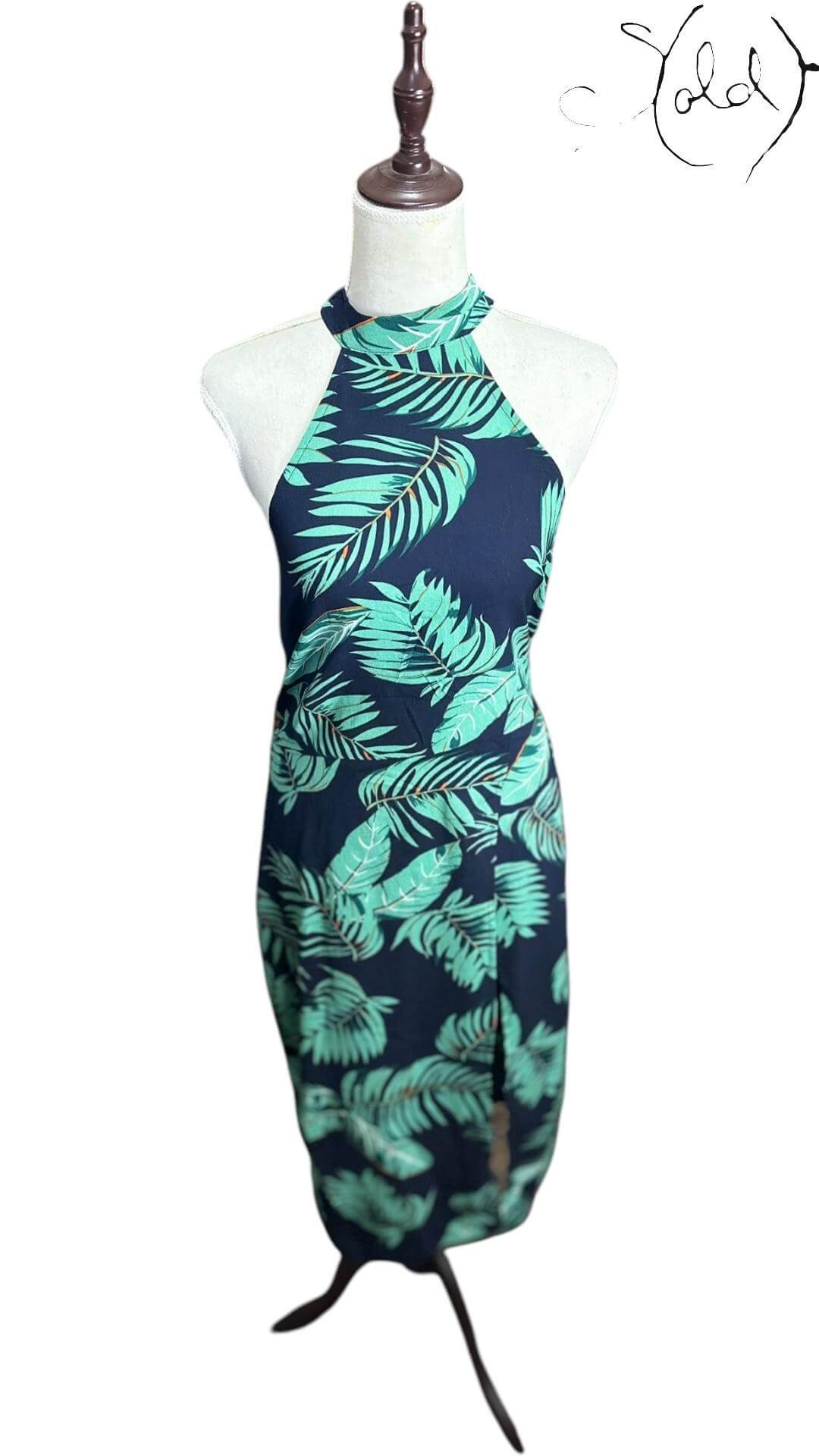 AX Paris Palm Halter Dress – New with Tags, Interior view | Sold Attire