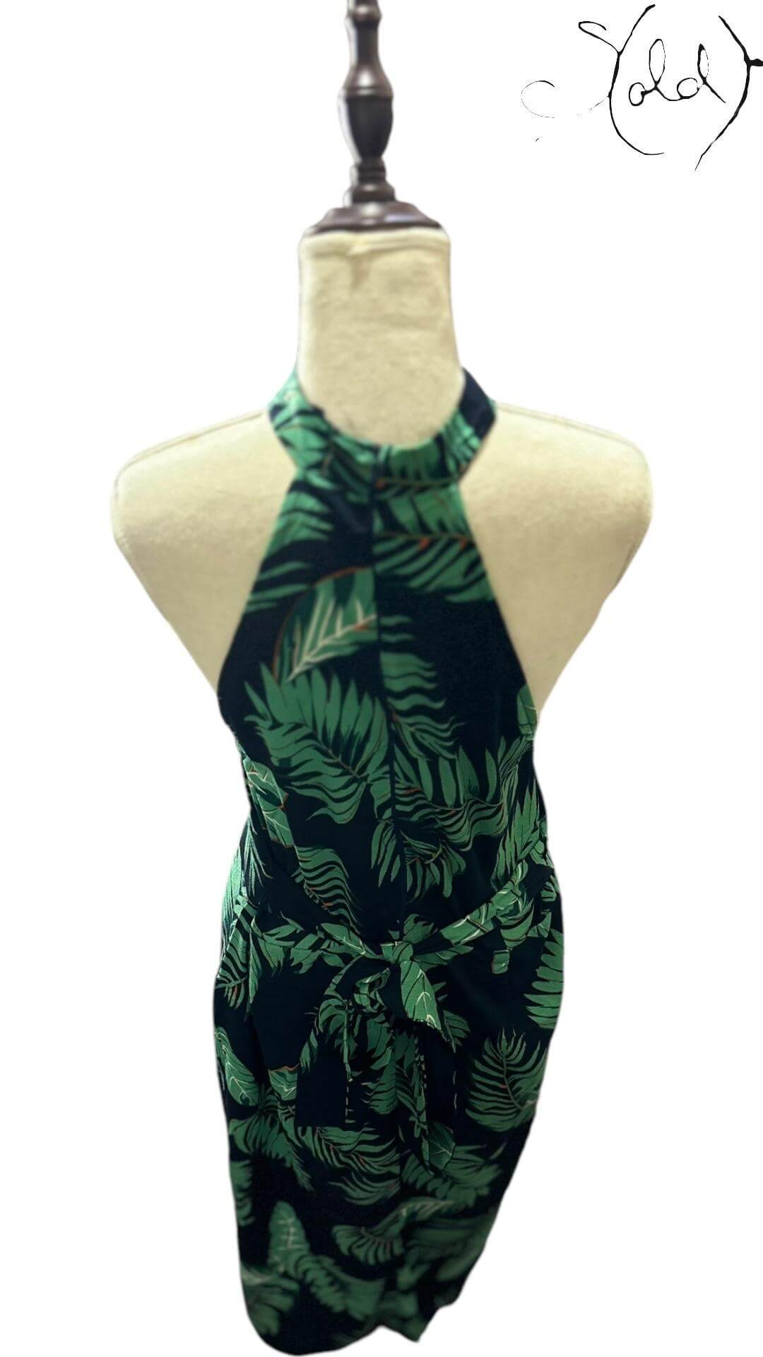 AX Paris Palm Halter Dress – New with Tags, Hardware detail | Sold Attire
