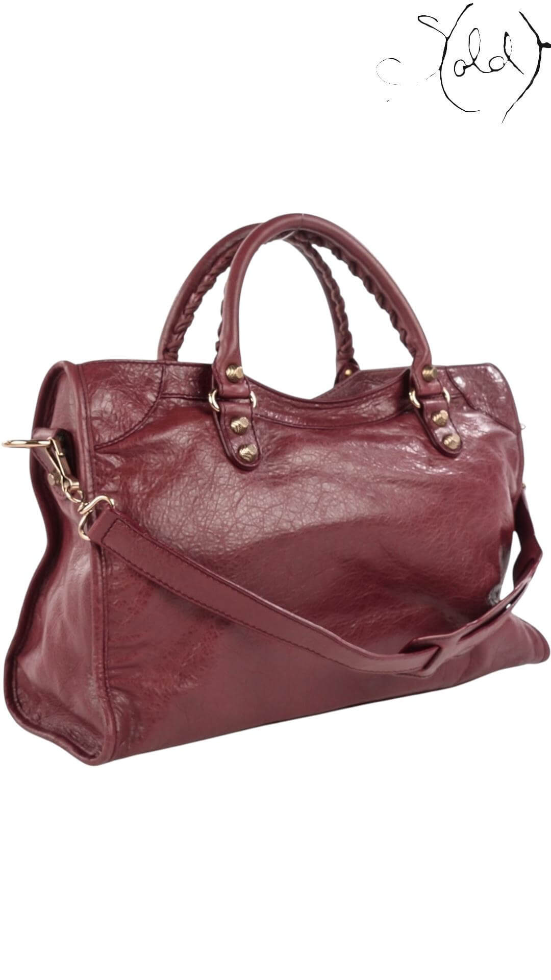 BALENCIAGA Agneau Giant 12 City – Cassis with Rose Gold Hardware, Back view | Sold Attire