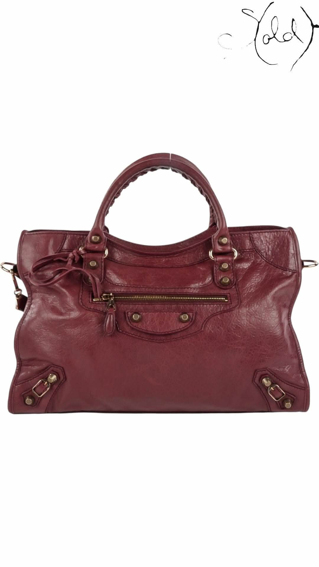 BALENCIAGA Agneau Giant 12 City – Cassis with Rose Gold Hardware | Sold Attire - Sold Attire