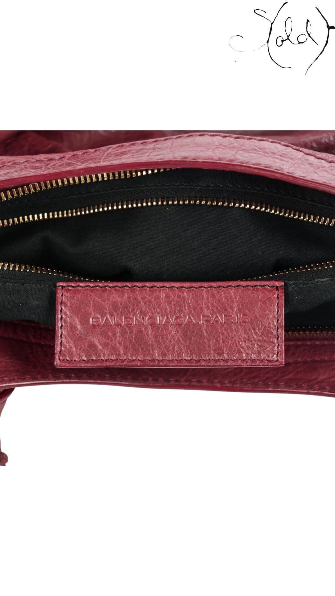 BALENCIAGA Agneau Giant 12 City – Cassis with Rose Gold Hardware, Detail view | Sold Attire
