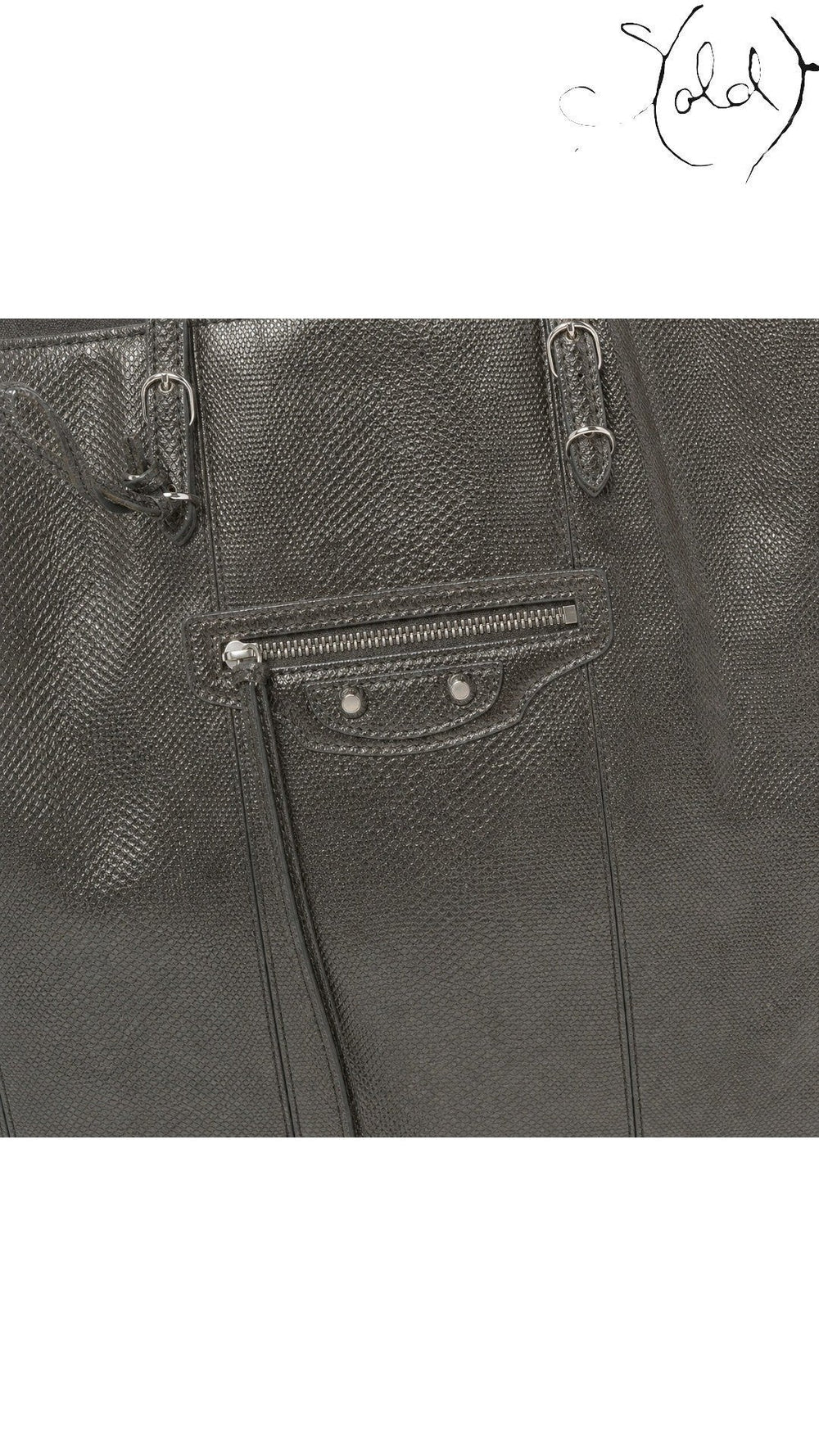 Balenciaga Papier A4 grey karung tote front pocket and scale texture detail
