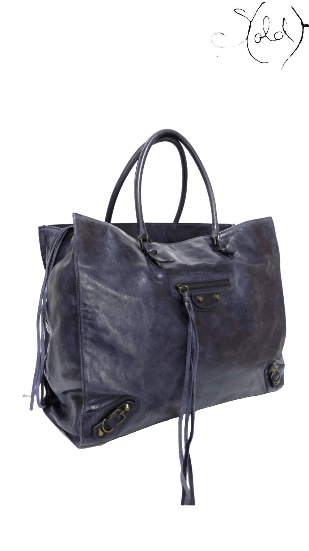 Balenciaga Dark Blue Leather City Tote: angled view