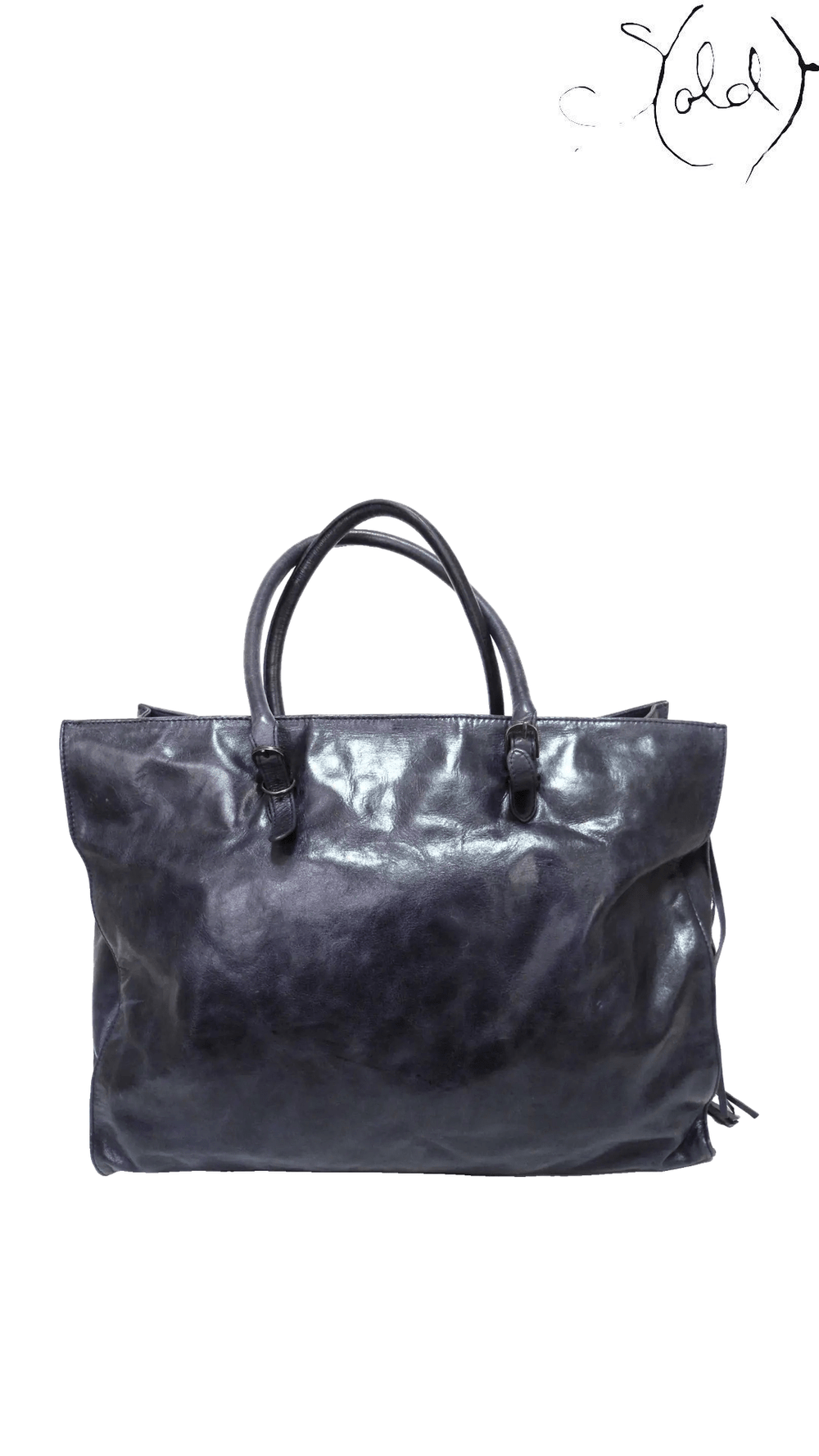 Balenciaga Dark Blue Leather City Tote: reverse view