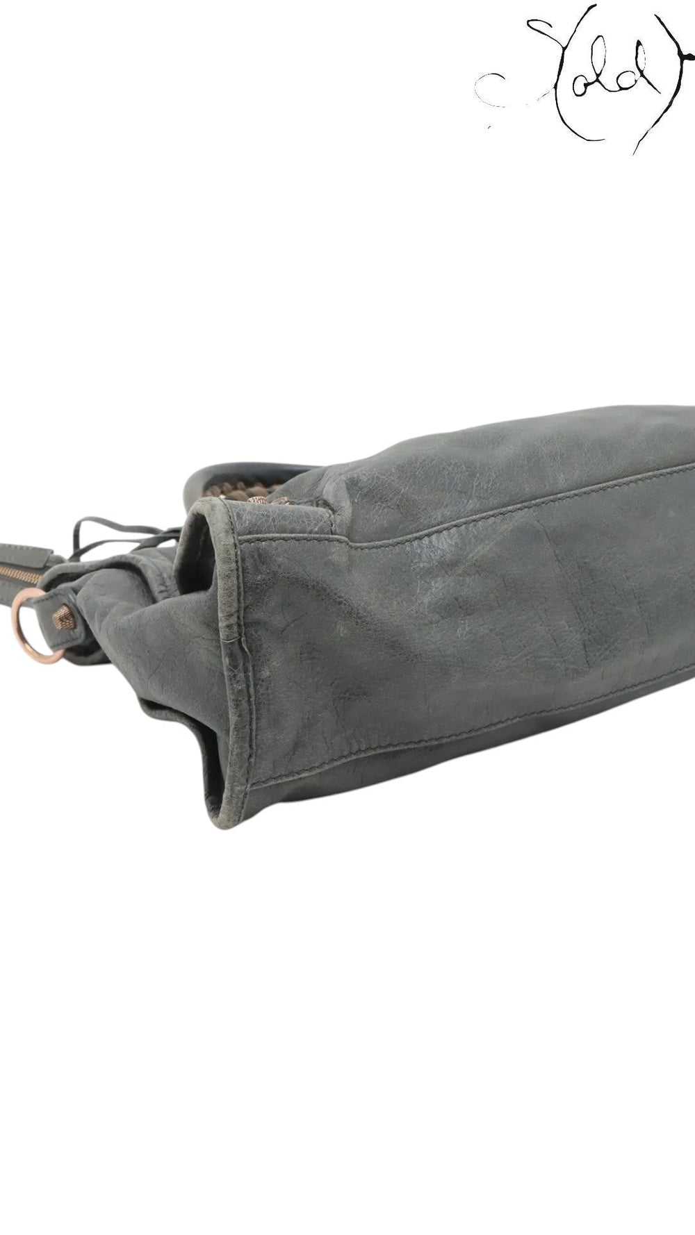 Sold Attire Balenciaga Giant City 2-Way Bag in green distressed leather with aged metal hardware and zip pocket.