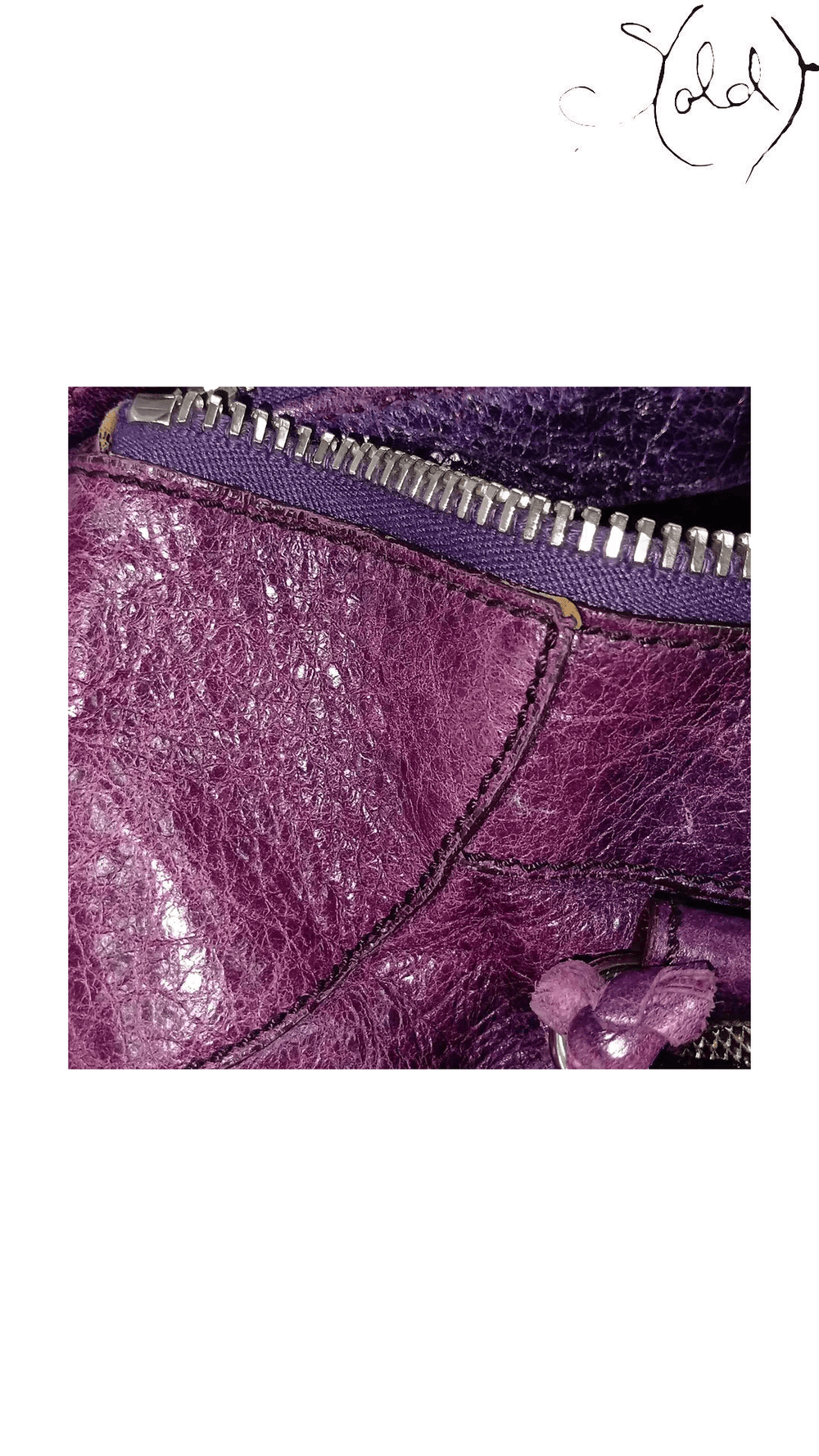 Balenciaga Giant Work Purple Leather Handbag: leather surface wear view