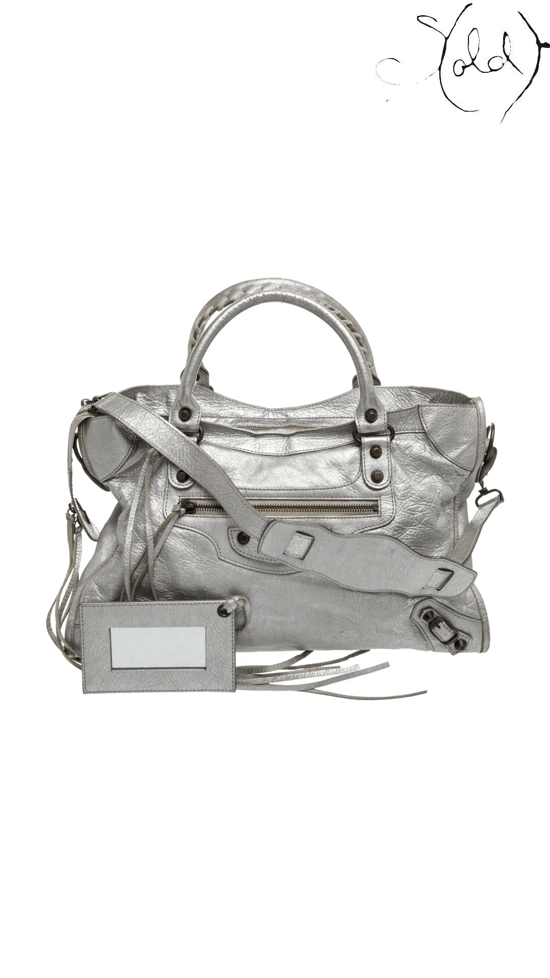 Balenciaga Metallic Classic City Small silver leather front view