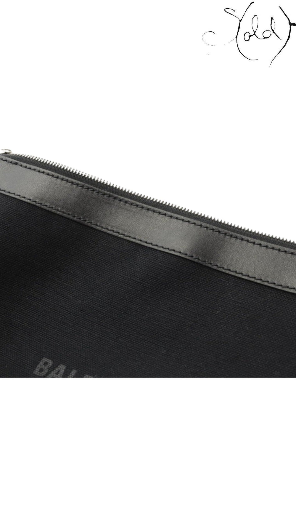 Balenciaga Navy Clip M black canvas clutch zipper detail