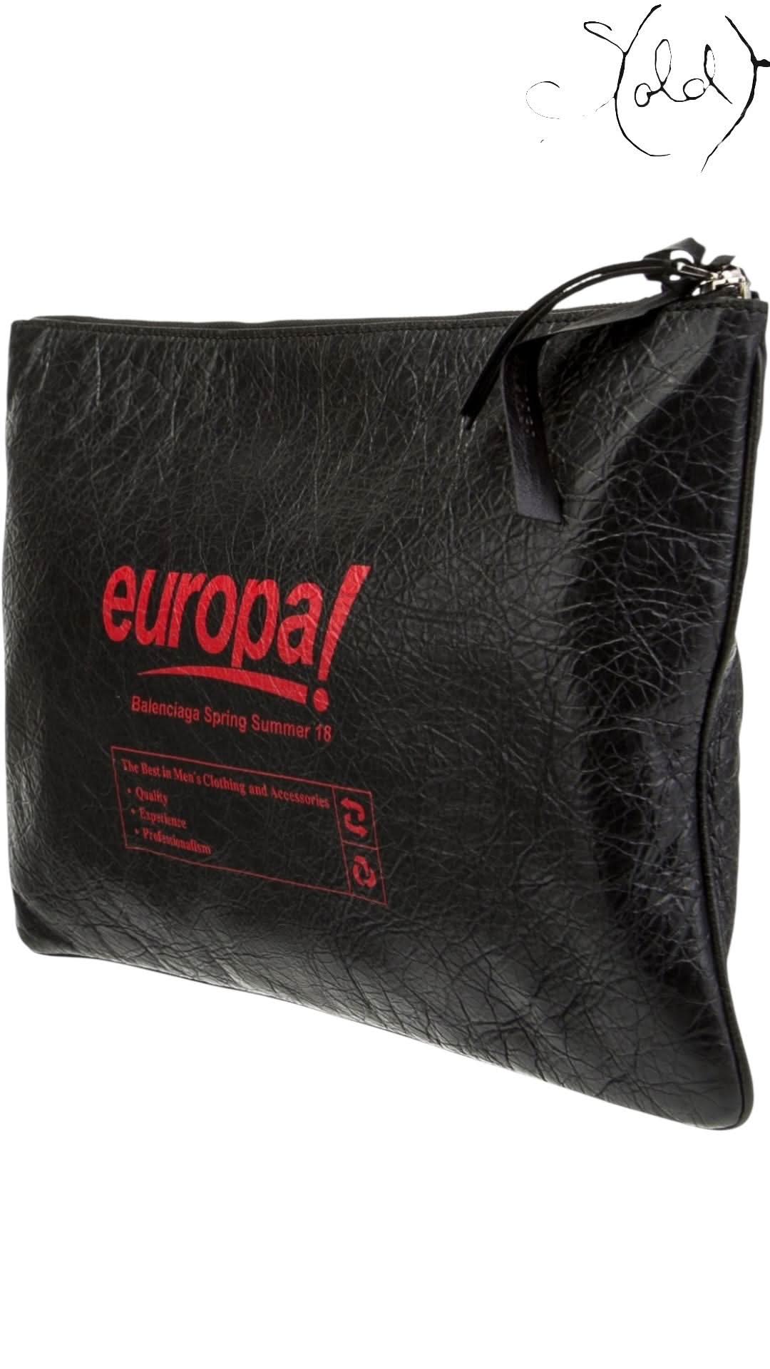 Balenciaga Black Agneau Europa Pouch | Sold Attire - Sold Attire