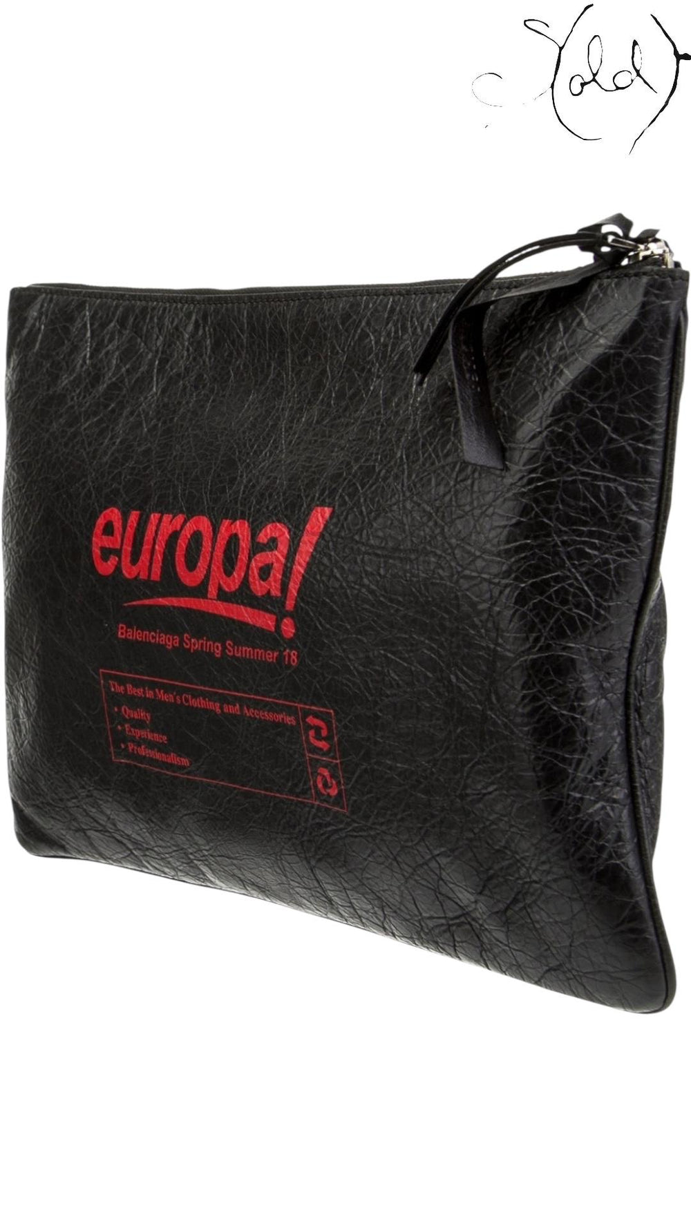 Balenciaga Black Agneau Europa Pouch 2018 Demna Era, Back view | Sold Attire