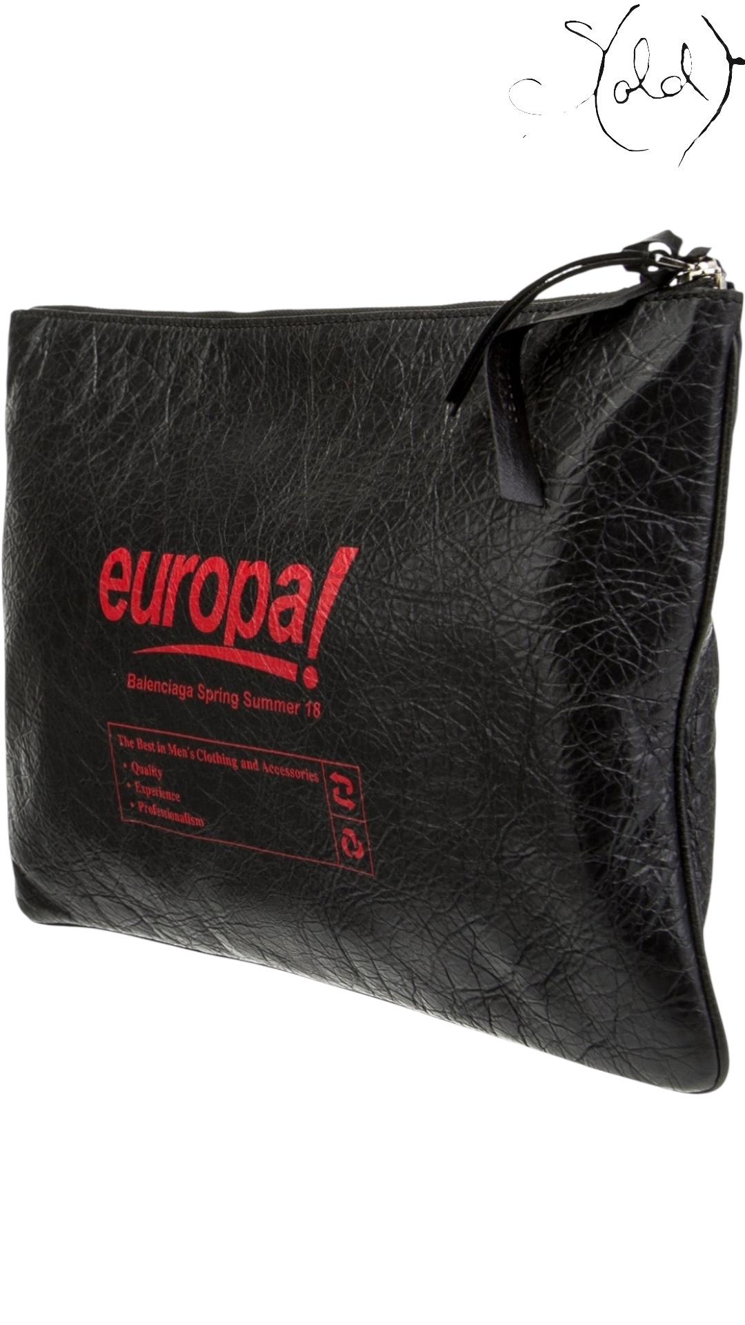 Balenciaga Black Agneau Europa Pouch 2018 Demna Era, Back view | Sold Attire