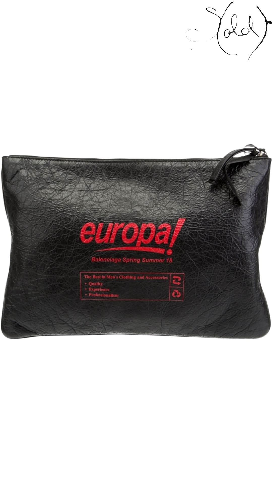 Balenciaga Black Agneau Europa Pouch | Sold Attire - Sold Attire