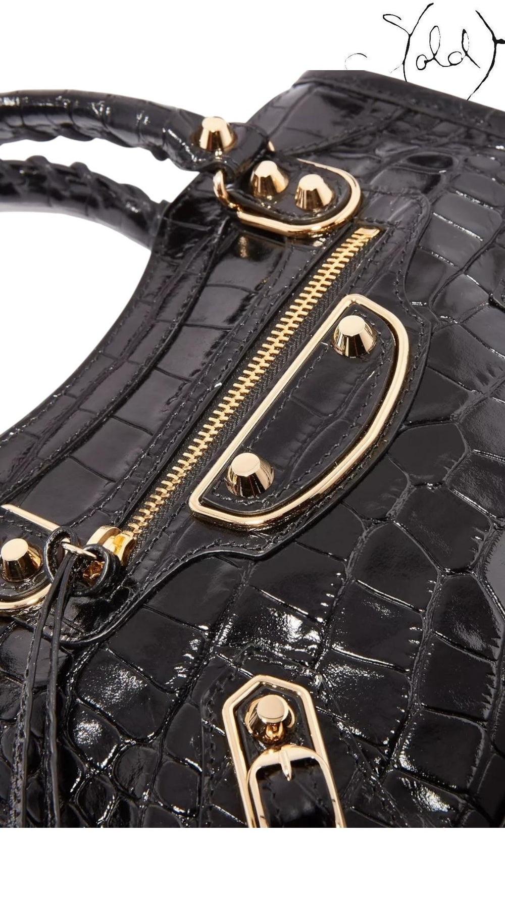 Balenciaga Black Croc-Embossed Small Metallic Edge City Bag, Back view | Sold Attire