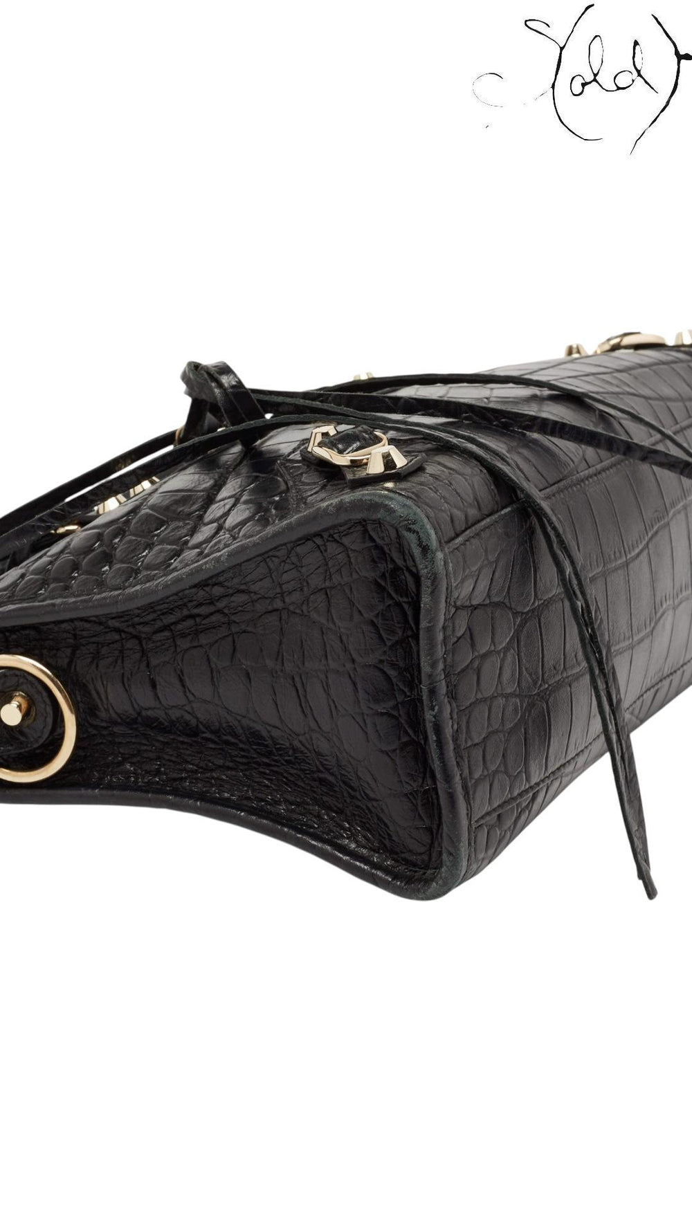 Balenciaga Black Croc-Embossed Small Metallic Edge City Bag, Interior view | Sold Attire
