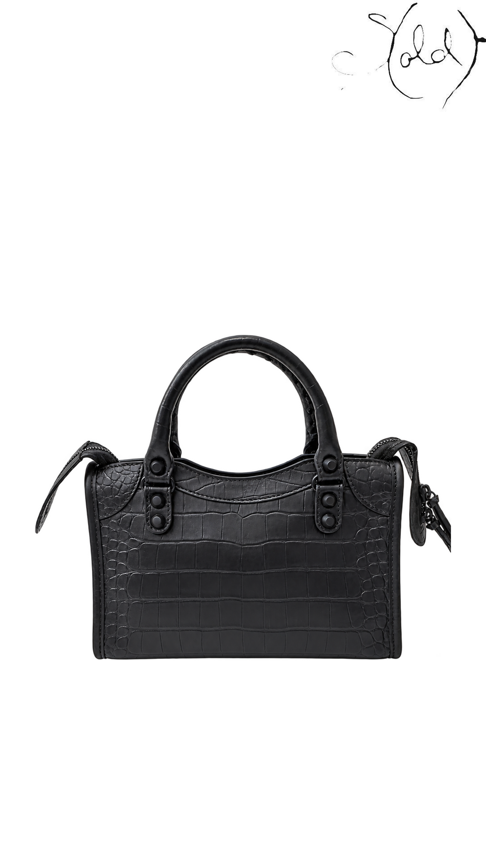 Balenciaga Mini City Black Croc-Embossed Leather Bag, back