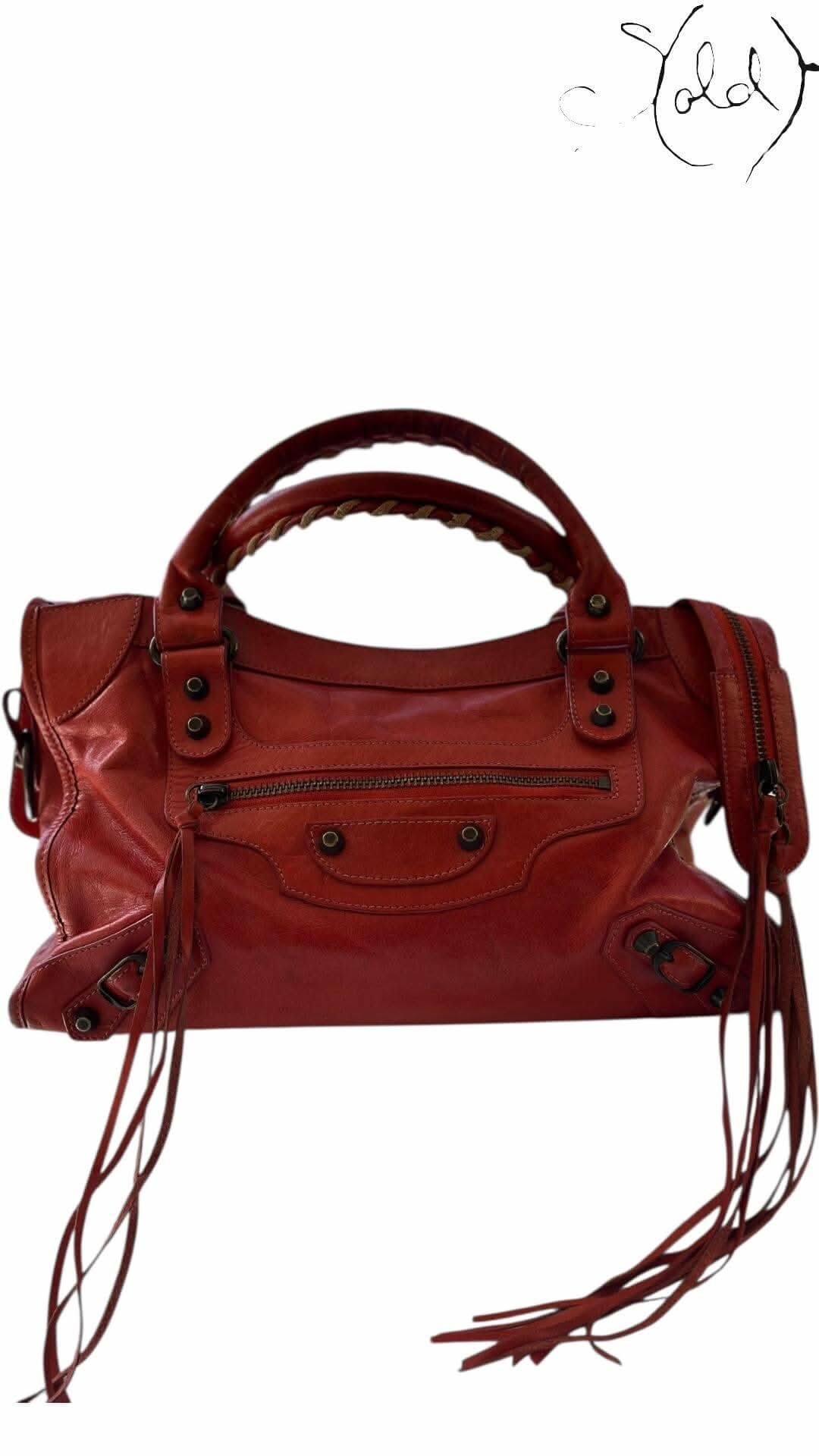 Balenciaga Classic City Vermilion Red Leather Bag – Distressed Brass | Sold Attire - Sold Attire
