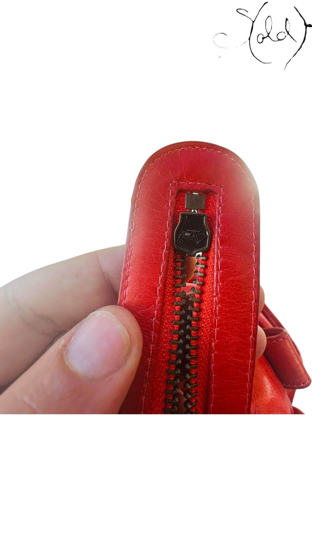 Balenciaga Classic City Vermilion Red Leather Bag – Distressed Brass, Detail view | Sold Attire