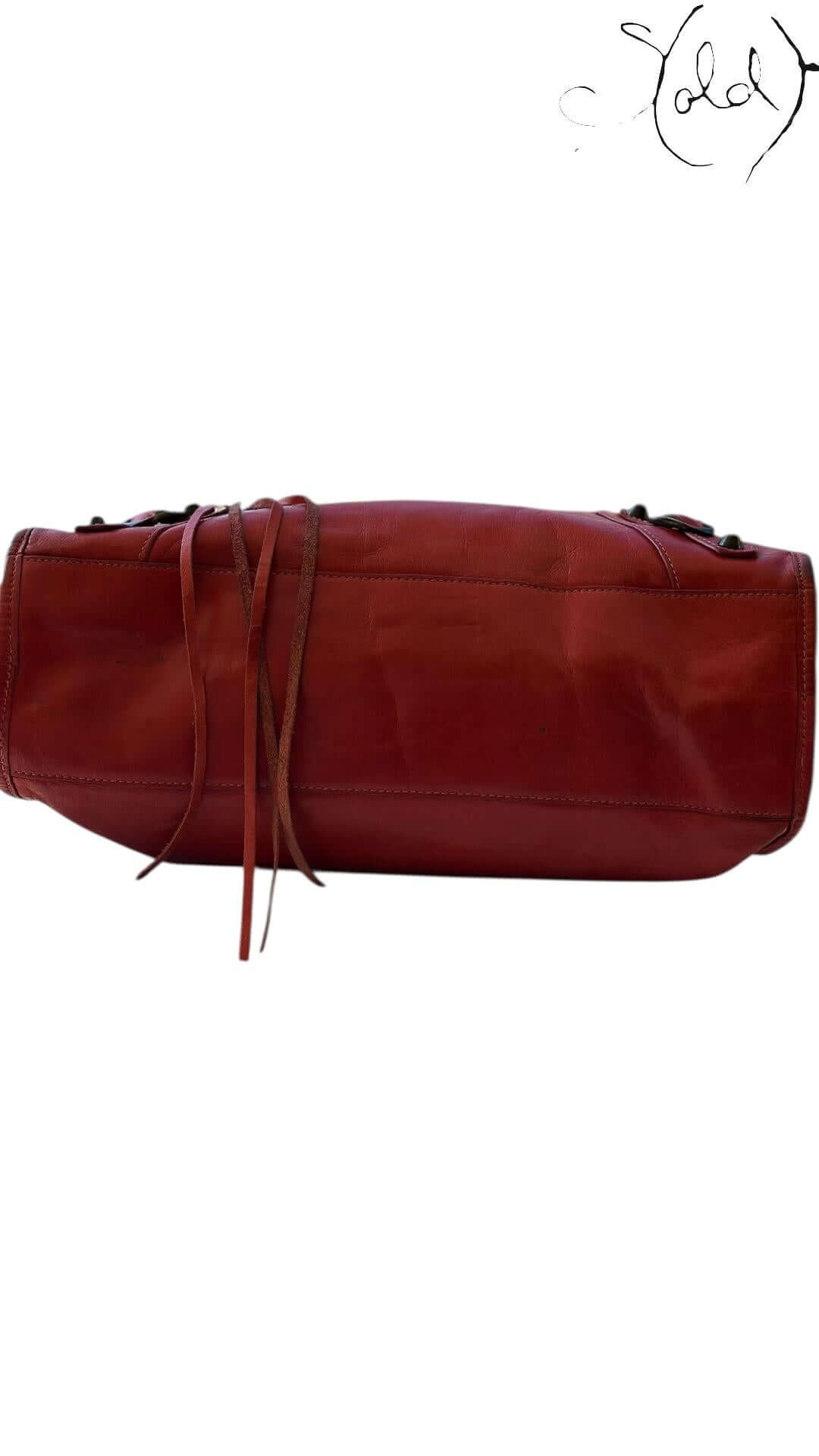 Balenciaga Classic City Vermilion Red Leather Bag – Distressed Brass, Hardware detail | Sold Attire
