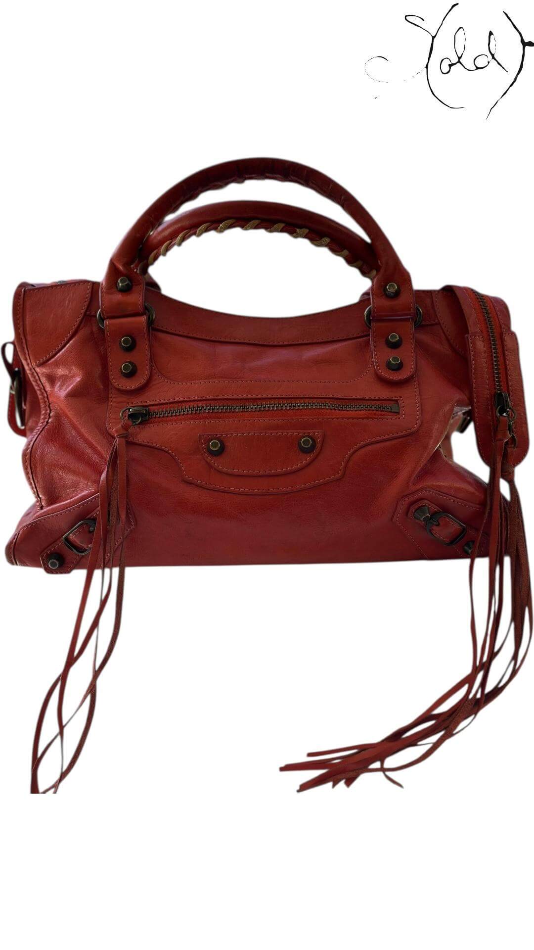 Balenciaga Classic City Vermilion Red Leather Bag – Distressed Brass, Interior view | Sold Attire