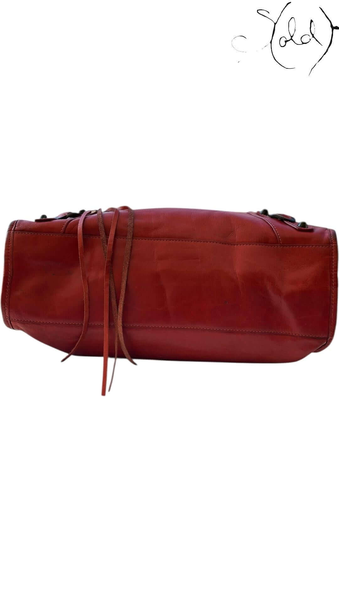 Balenciaga Classic City Vermilion Red Leather Bag – Distressed Brass, Base view | Sold Attire