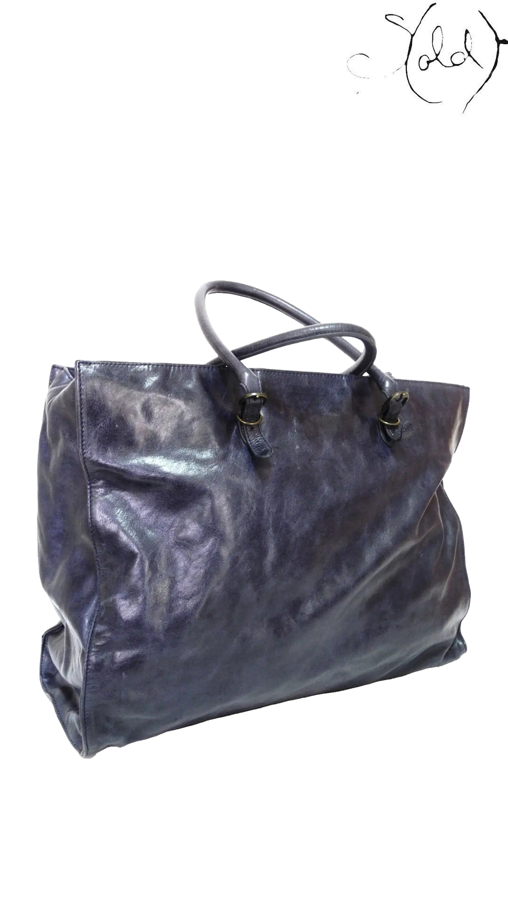 Balenciaga Dark Blue Leather City Tote: side view