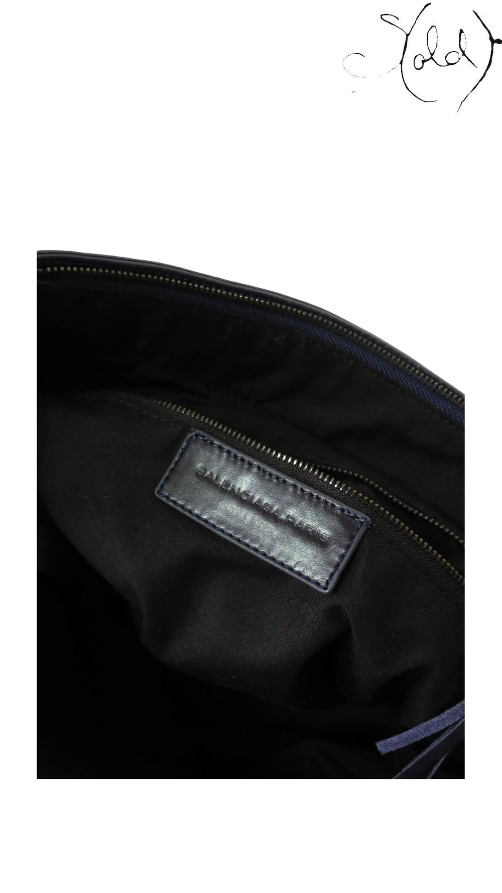 Balenciaga Dark Blue Leather City Tote: brand label detail