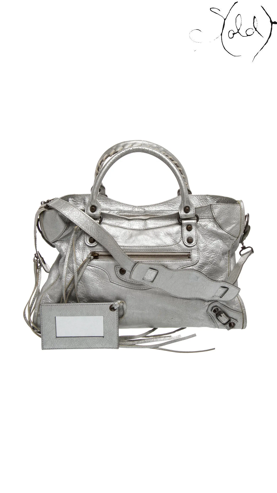 Balenciaga Metallic Classic City Small silver leather front view