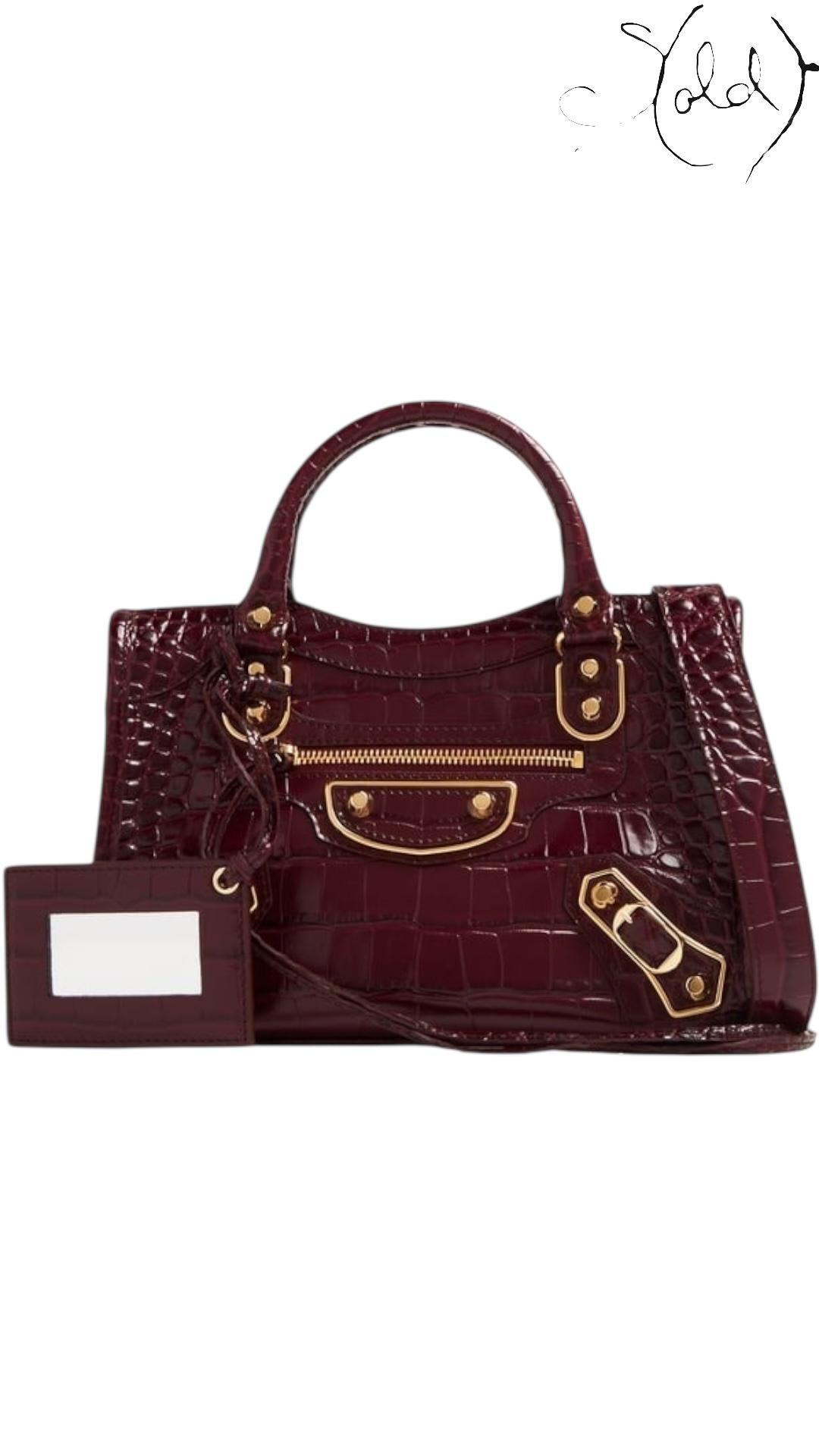 Balenciaga Metallic Edge Croc Burgundy Mini City Bag, Authenticated Pre-Owned | Sold Attire