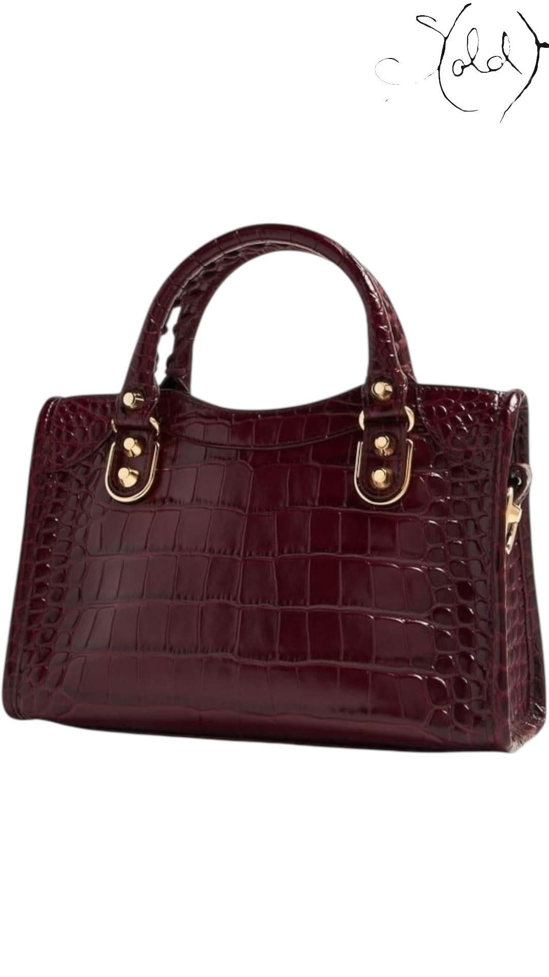Balenciaga Metallic Edge Croc Burgundy Mini City Bag | Sold Attire - Sold Attire