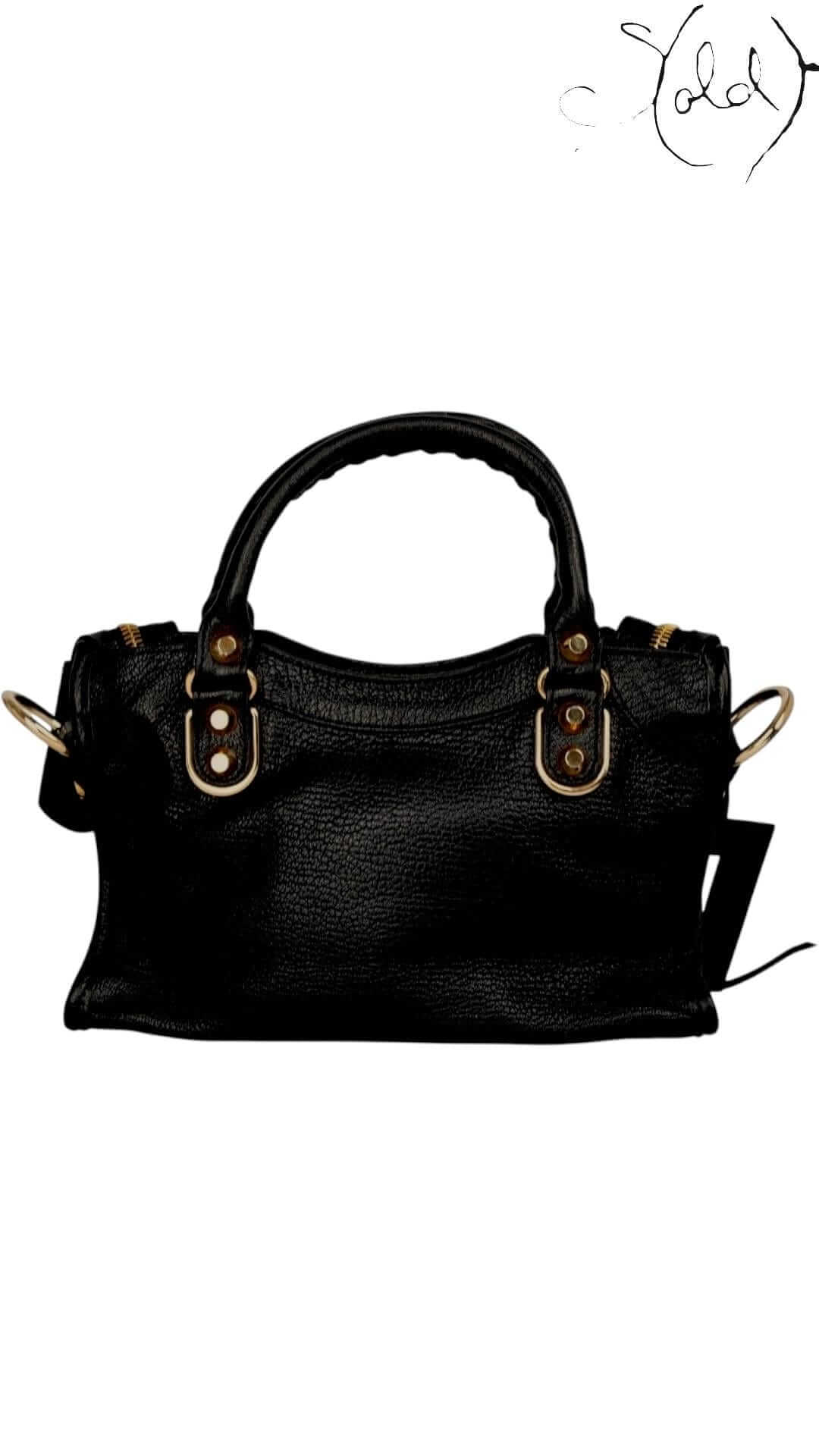 Balenciaga Metallic Edge Mini City Bag Black Leather – Gold Hardware, Interior view | Sold Attire