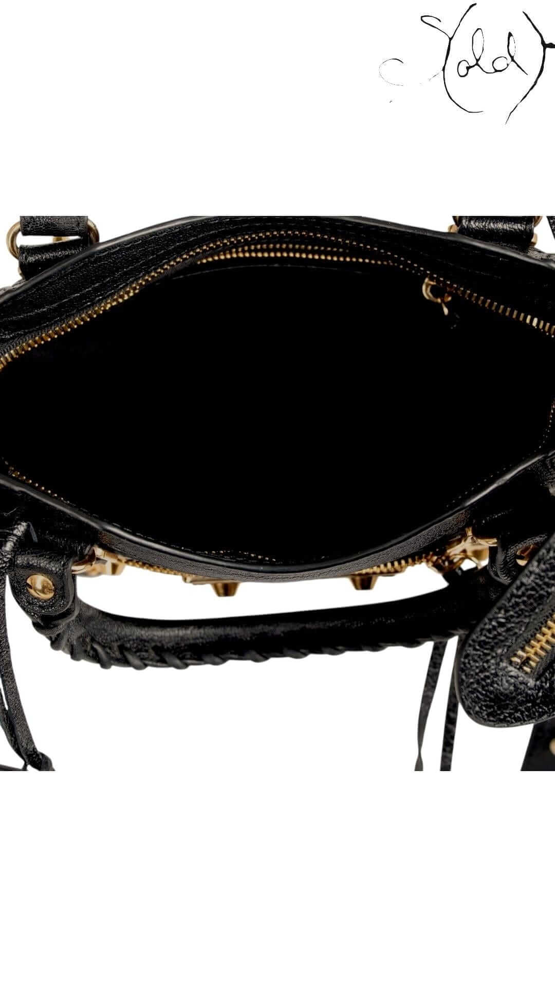 Balenciaga Metallic Edge Mini City Bag Black Leather – Gold Hardware, Hardware detail | Sold Attire