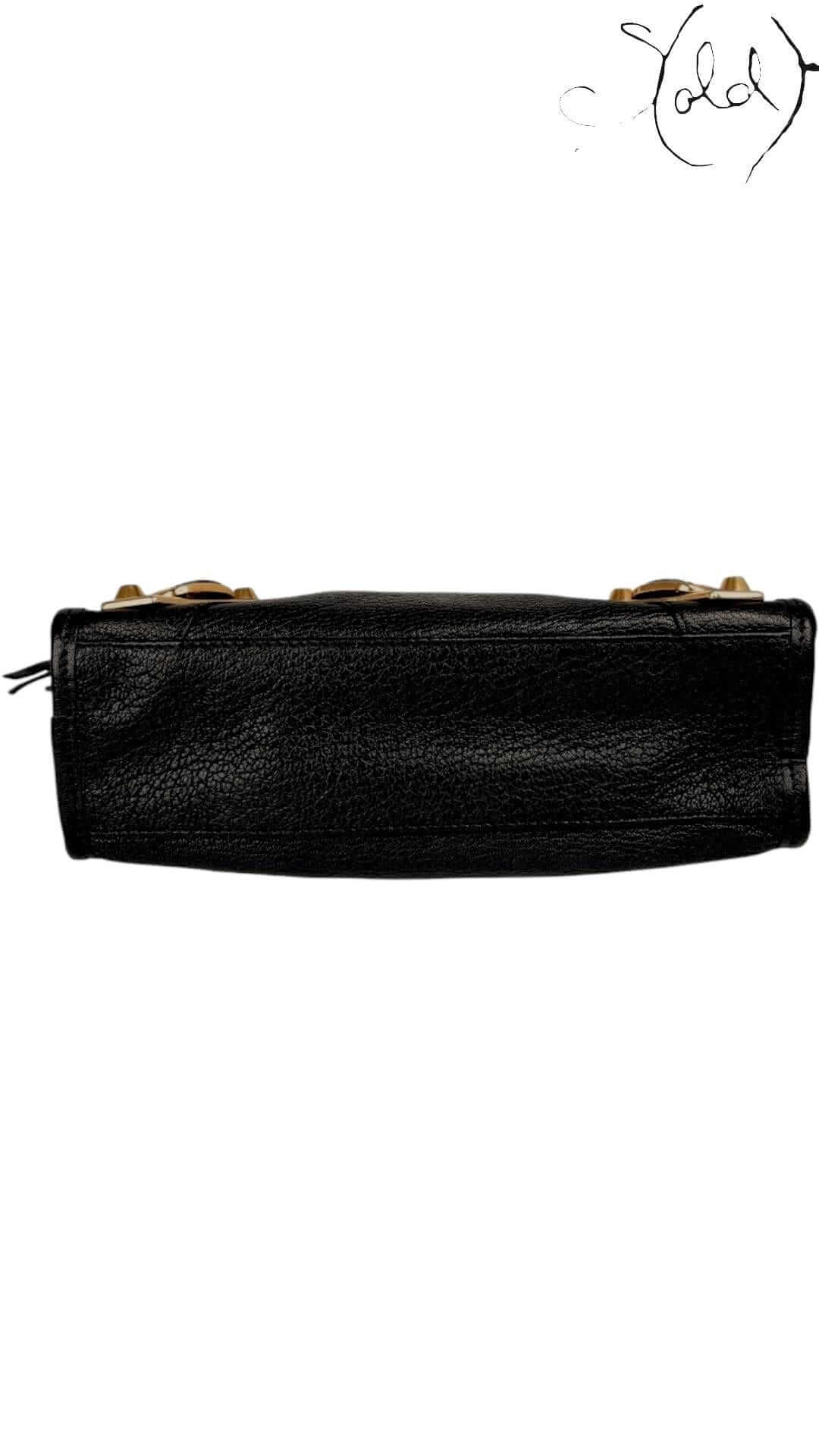 Balenciaga Metallic Edge Mini City Bag Black Leather – Gold Hardware, Base view | Sold Attire