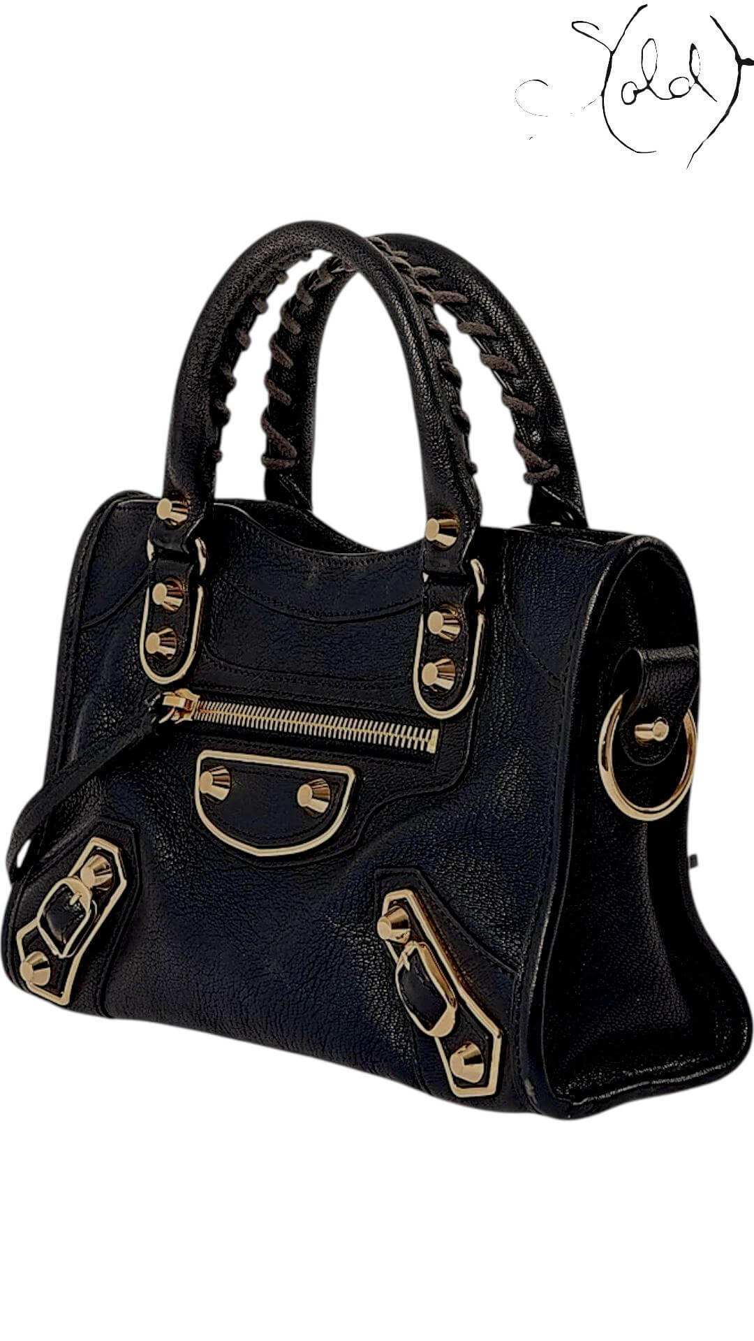 Balenciaga Metallic Edge Mini City Bag Black Leather – Gold Hardware, Back view | Sold Attire