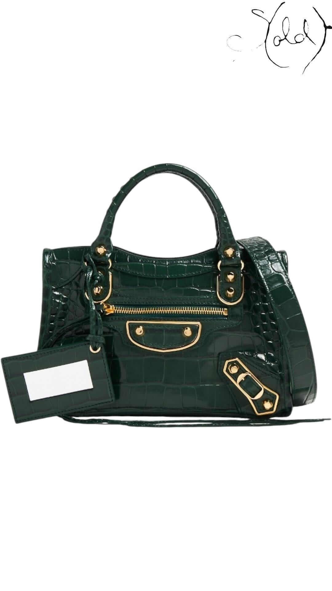 BALENCIAGA Metallic Edge Mini City Bag – Green Croc-Effect Leather, Authenticated Pre-Owned | Sold Attire