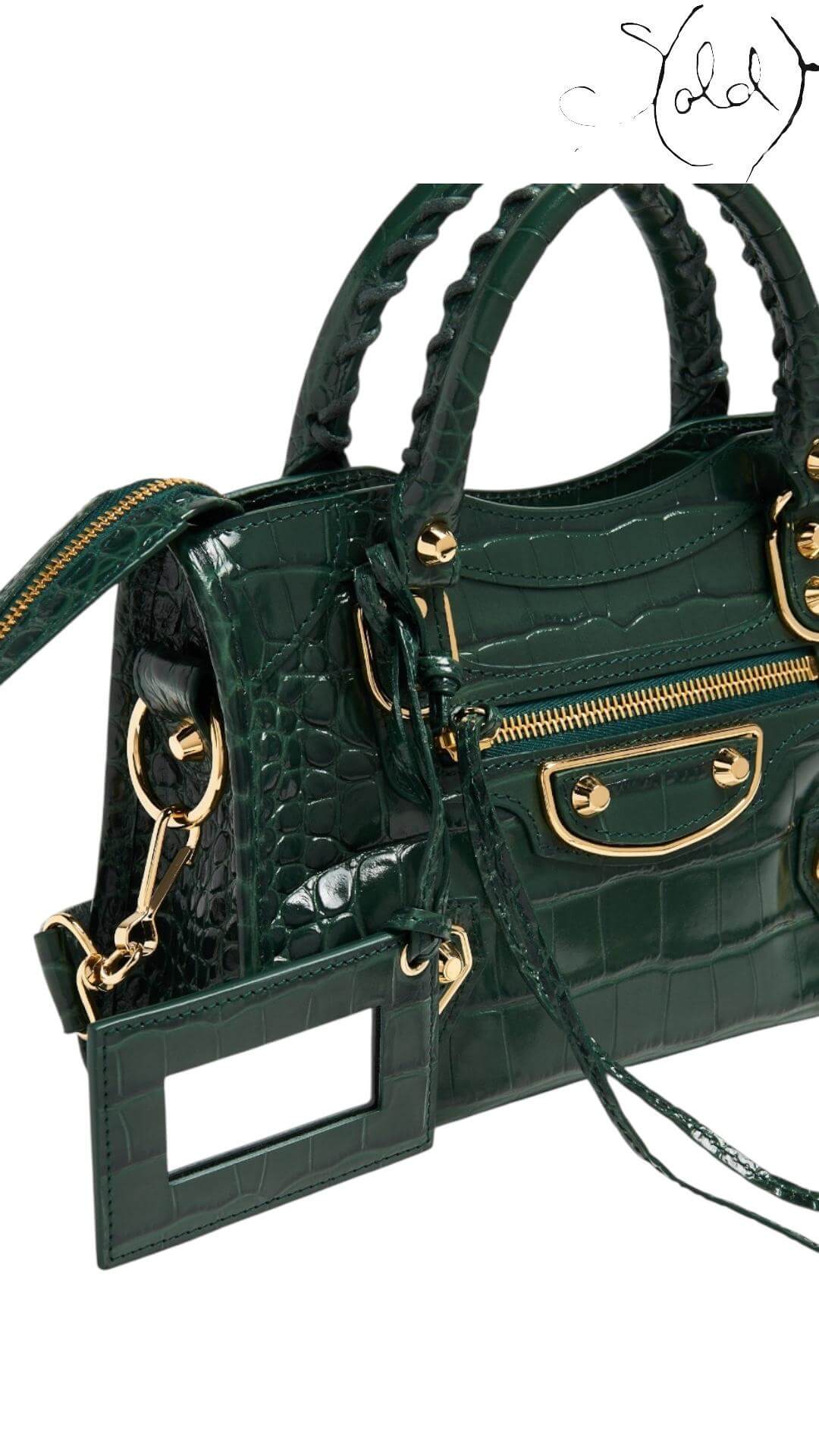 BALENCIAGA Metallic Edge Mini City Bag – Green Croc-Effect Leather, Back view | Sold Attire