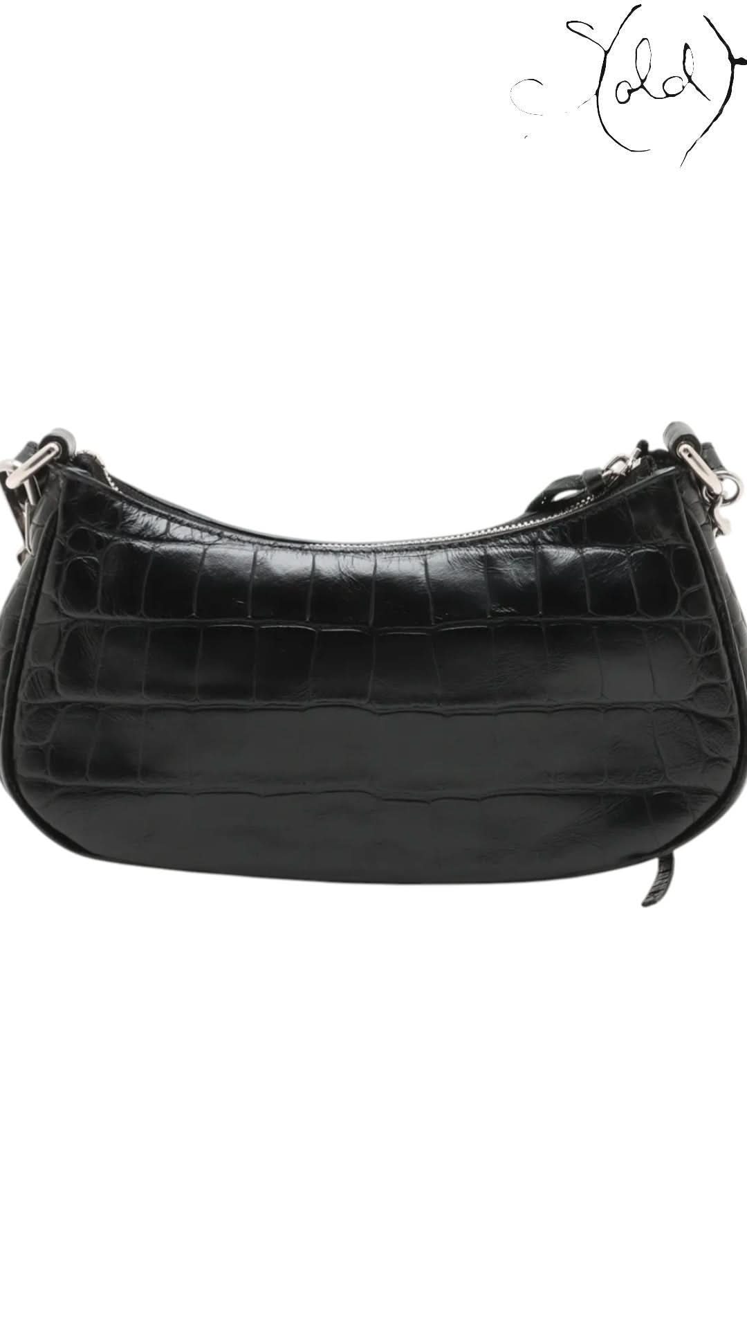 Balenciaga Shoulder Bag Balenciaga Le Cagole Mini Black Crocodile - Embossed Calfskin Rhinestone Chain 2023 | Sold Attire