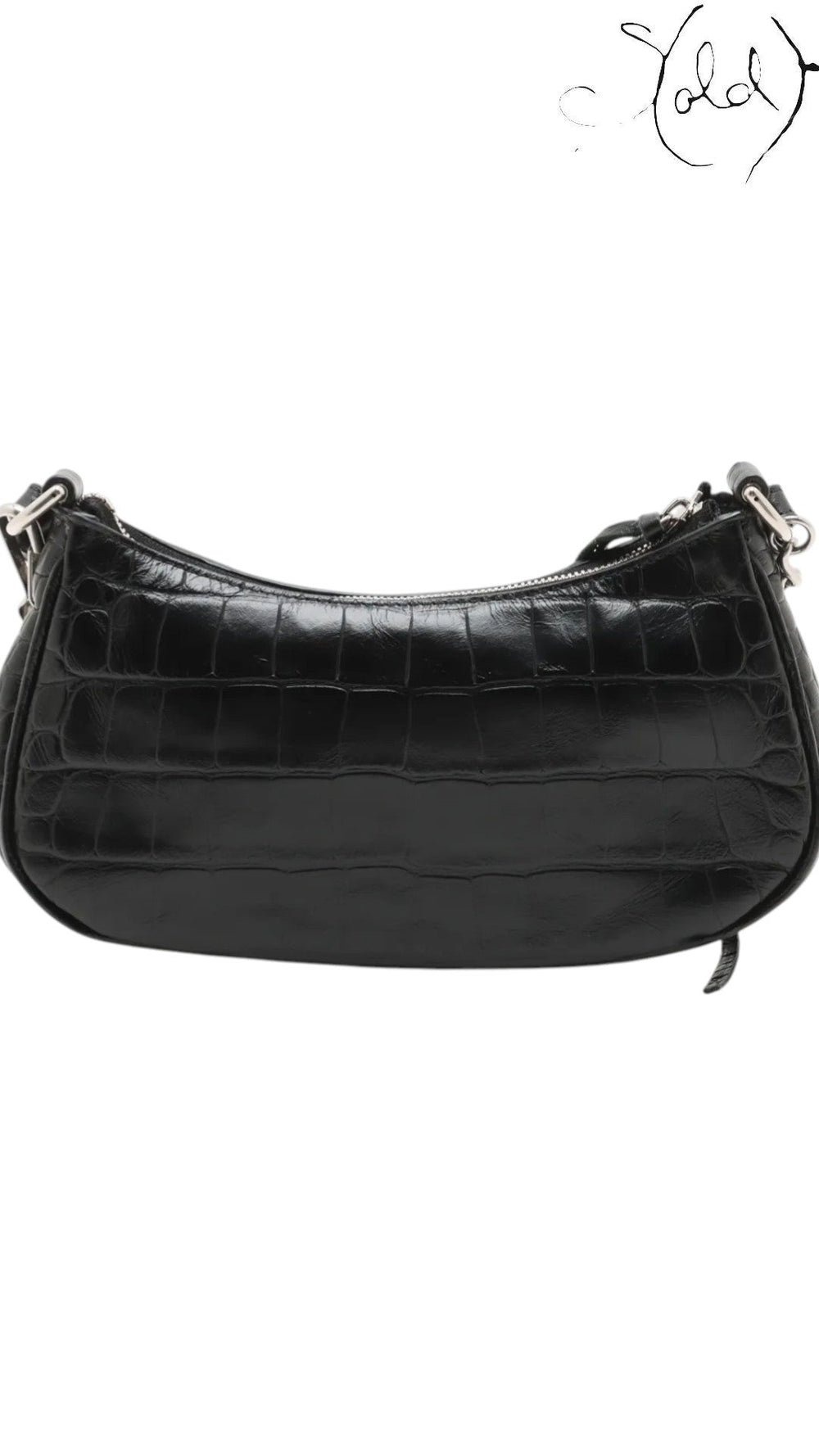 Balenciaga Le Cagole Mini Black Crocodile-Embossed Calfskin Rhinestone Chain 2023, Back view | Sold Attire
