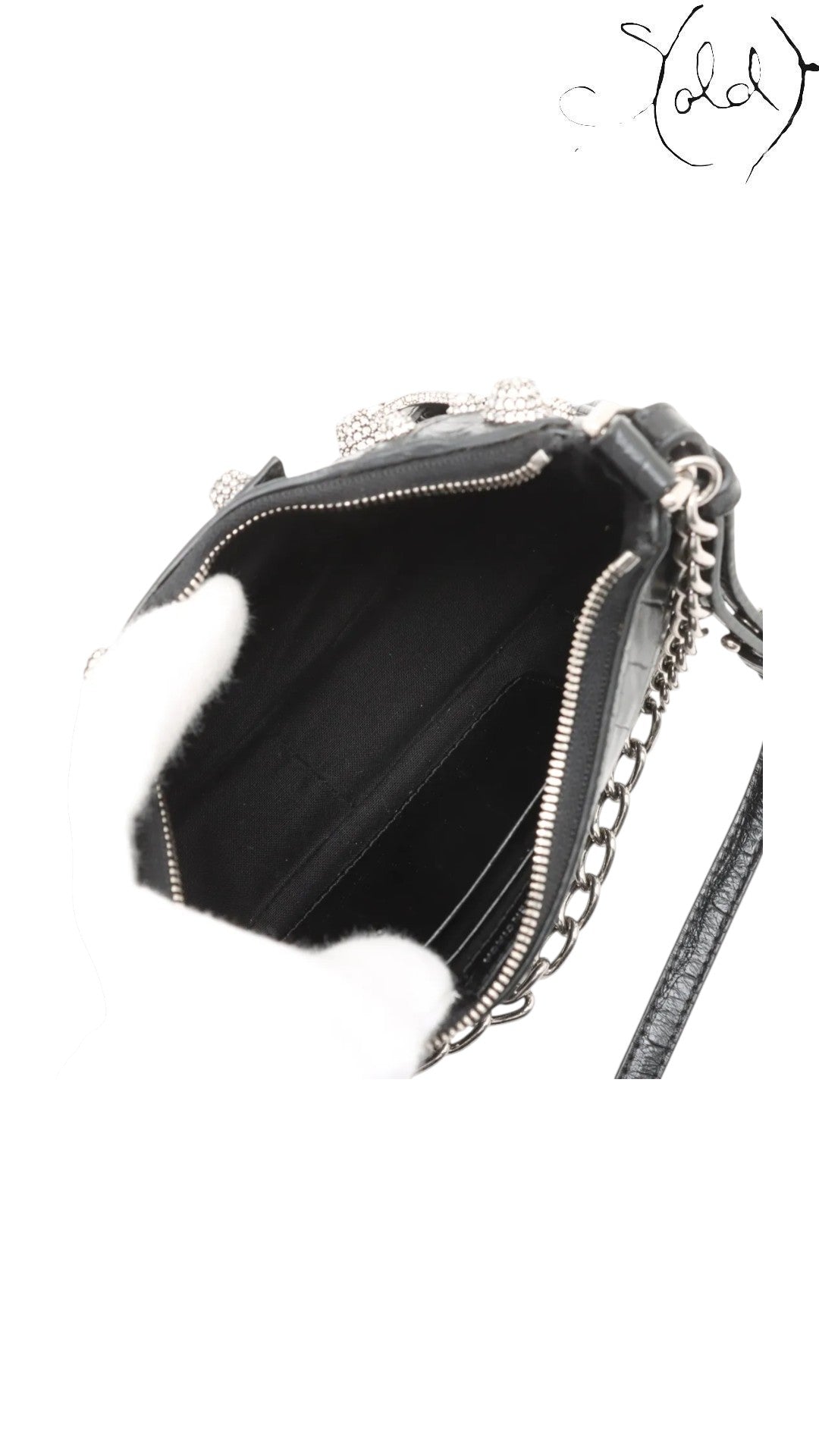 Balenciaga Le Cagole Mini Black Crocodile-Embossed Calfskin Rhinestone Chain 2023, Base view | Sold Attire