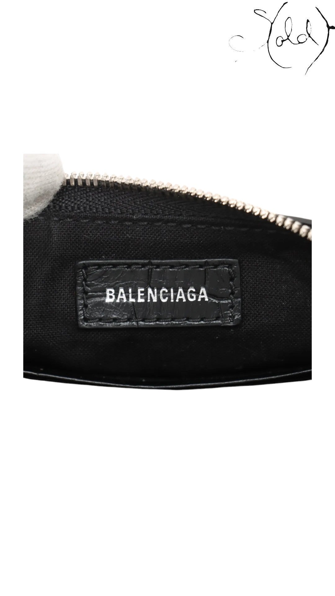Balenciaga Le Cagole Mini Black Crocodile-Embossed Calfskin Rhinestone Chain 2023, Close-up | Sold Attire