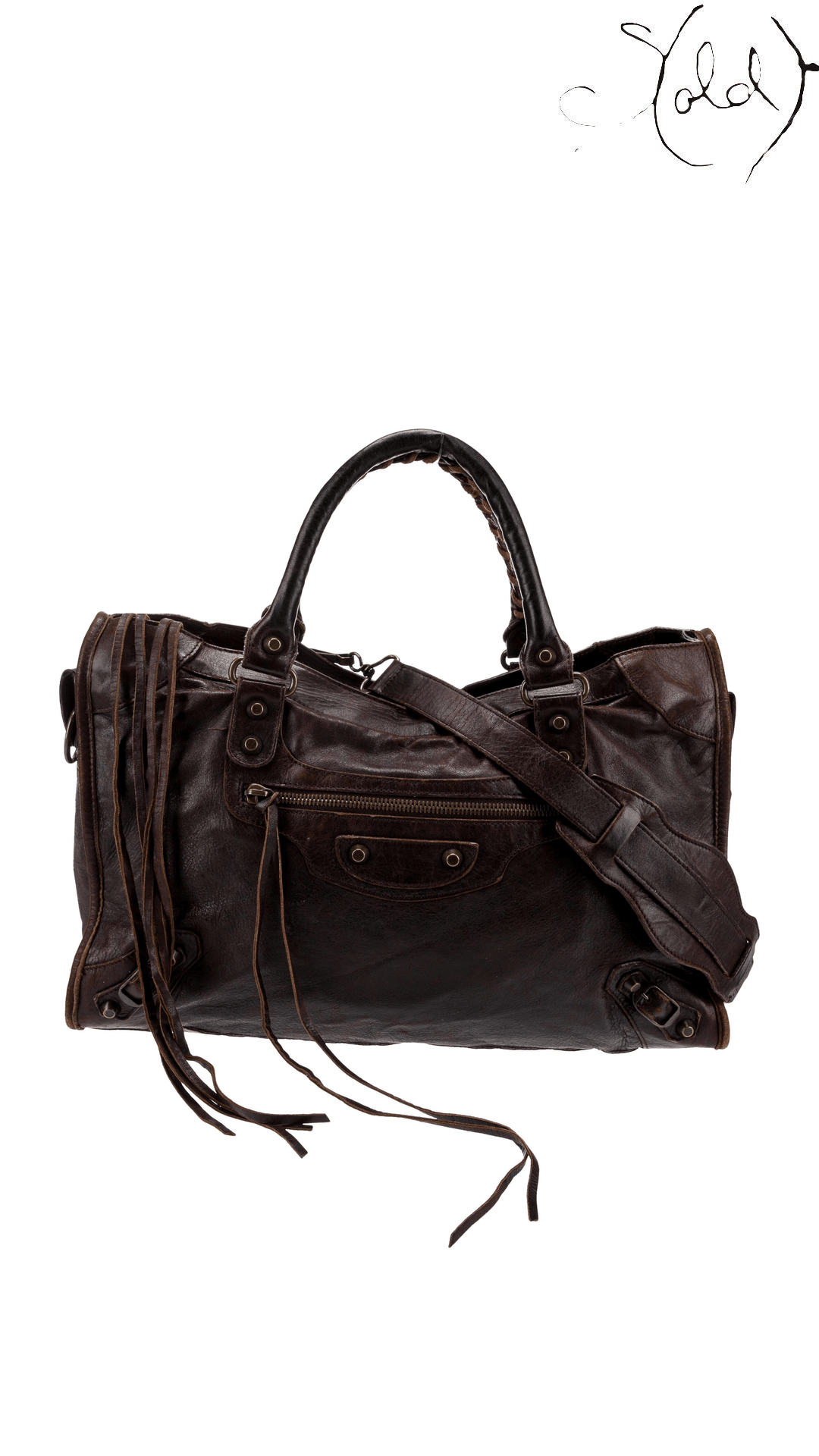 Balenciaga Vintage Brown Leather Motorcycle Shoulder Bag, front whole bag