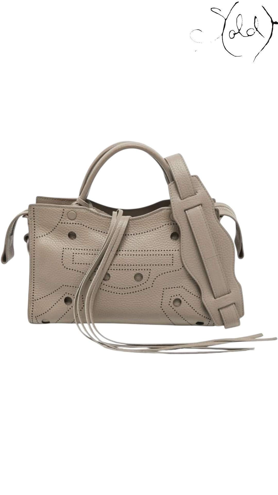Balenciaga Taupe Leather Blackout Small City Tote | Sold Attire - Sold Attire